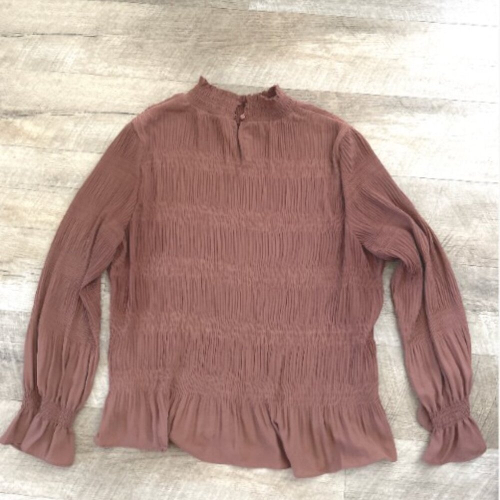 Adrianna Papell Mock Neck Long Sleeve Smocked Top. Size Medium - Picture 3 of 5
